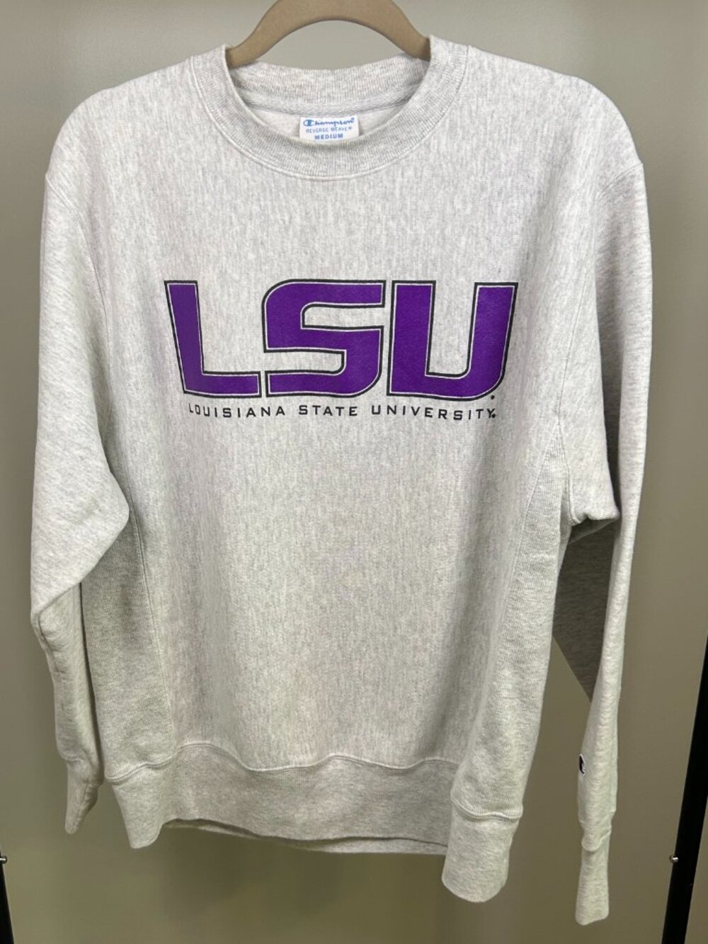 LSU Sweatshirt Men Medium Ash Gray Crew neck Champion Reverse Weave